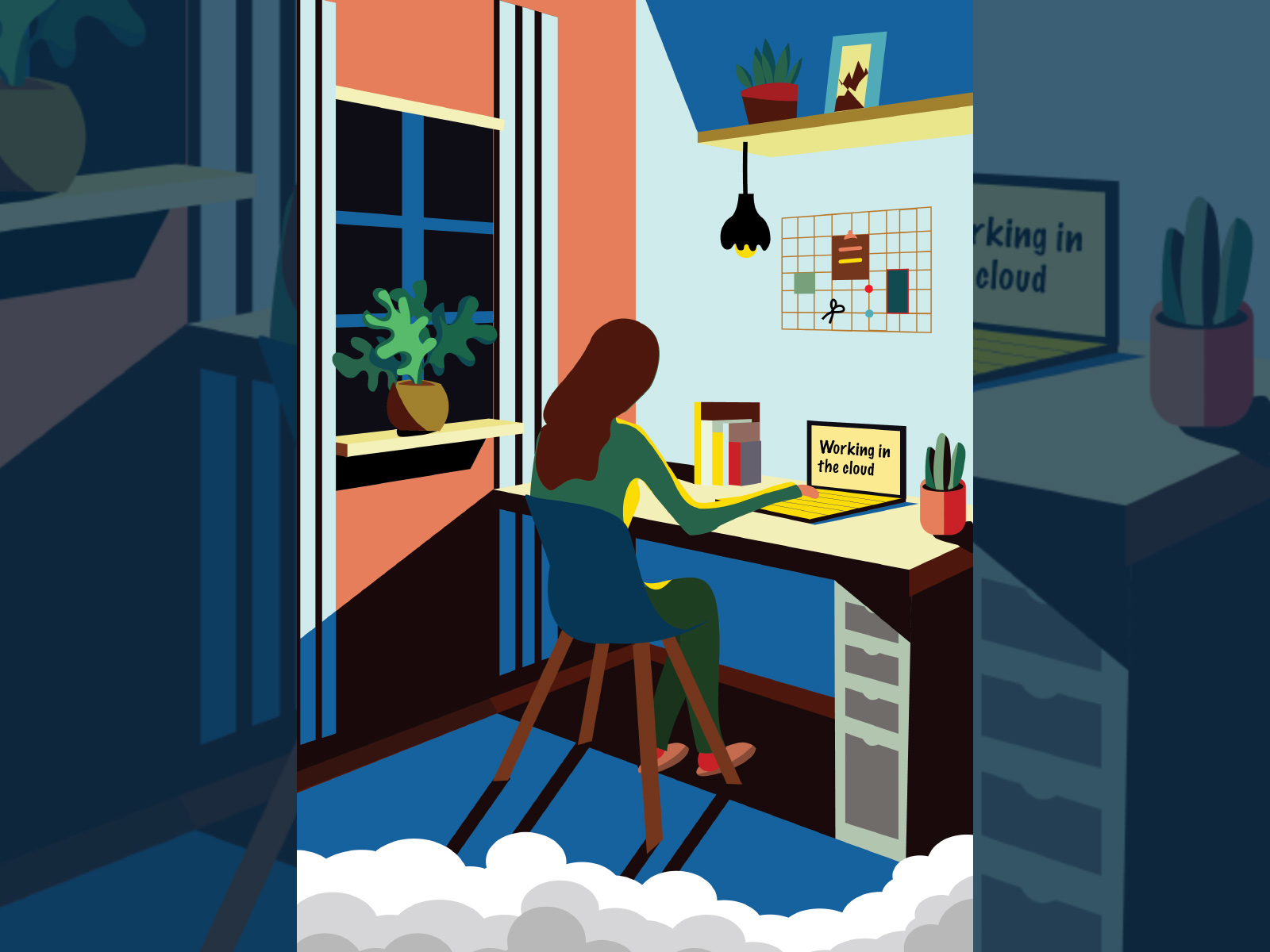 Working at home design illustration