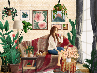 Spring in the house design illustration
