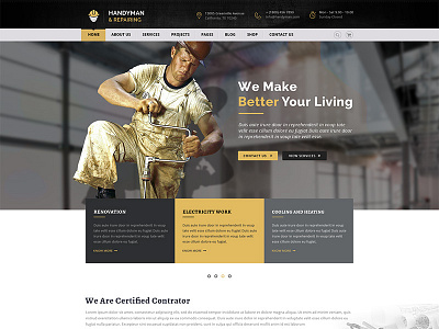 Handyman & Repairing - Construction and Craftsman HTML Template carpenter craftsman electrician handyman heating home maintenance house repaire painter plumber remodeling renovatioin roofing