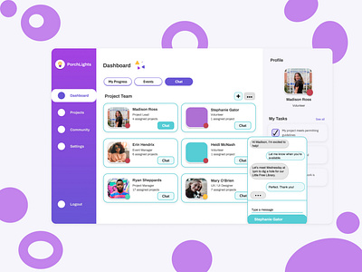 PorchLights Chat chat community app dashboard design illustration project management project team tasks teamwork ui whimsical