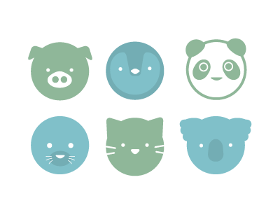 animals for a friend. animals cat koala panda penguin pig seal