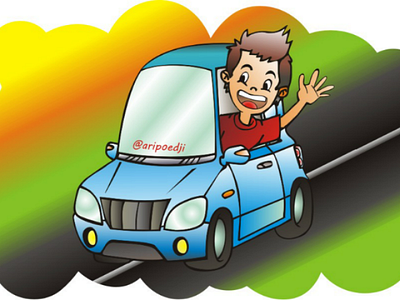 Ride a car art car cartoon clipart design illustration
