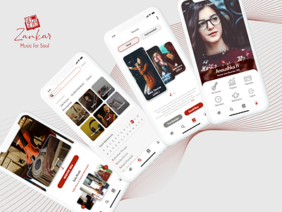 Zankar Music App Screens classical education icons indian ios iphone learn maroon minimal music musicapp red screens tabbar ui ux white