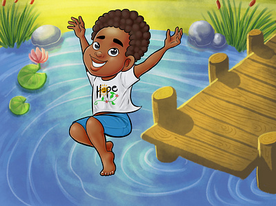 A day in a pond art cartoon children book illustration digital painting illustraion