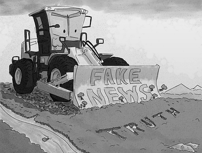 Fake News V.S. Truth black and white children book illustration editorial cartoon editorial illustration