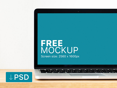 Free mockup: Macbook Pro On A Solid Wooden Table apple free high resolution macbook mock up mockup photorealistic photoshop psd workspace