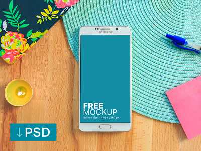 Free mockup: Galaxy Note With Two Yellow Candles android free high resolution mock up mockup photorealistic photoshop psd samsung workspace