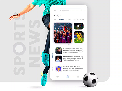 News App android animation card football grey illustration interaction ios mobile app mobile ui news quiz sports sports news ui ux vibrant video white