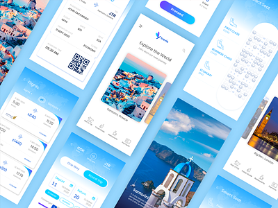 Flight booking app android blue blue and white card design explore flight booking illustration ios mobile app mobile ui tour travel trip trip planner ui ux vibrant world