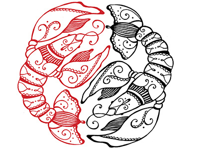 Crawfish Love illustration letterpress line drawing