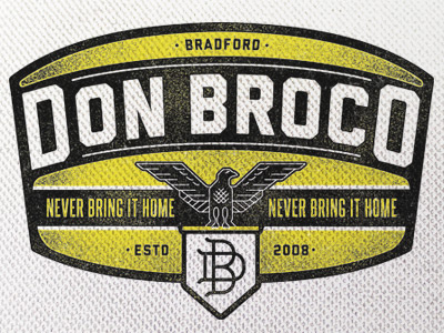 Don Broco badge crest design grunge lettering monogram texture vintage