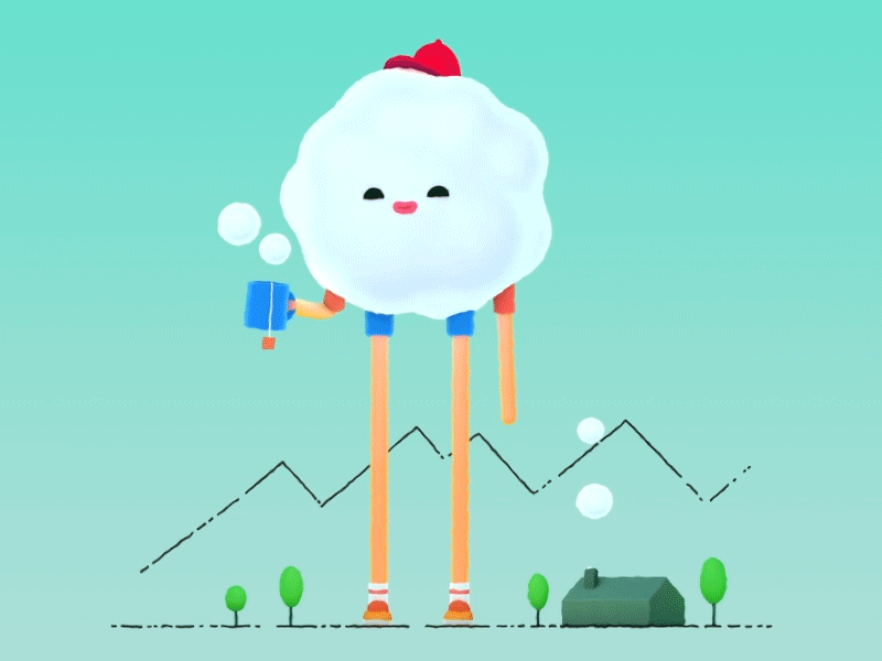 Cloud 3d animation character characterful cute gif green illustration landscape motion graphics mountains