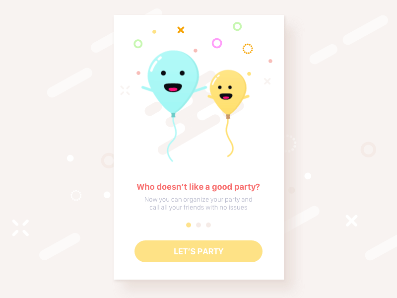 Party app onboarding app application first run flat icon illustration mobile onboarding party