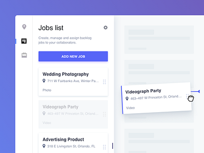 Jobs List Cards cards dashboard drag and drop elevation interface jobs list manage ui