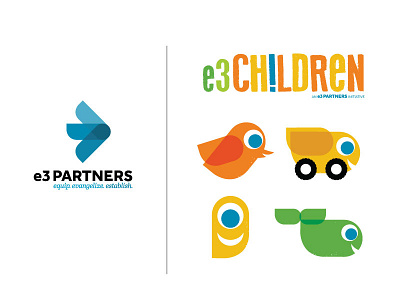 e3 Children Branding animals branding childish colors e3 partners icons kids logo shapes