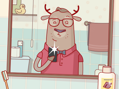 Hugh bathroom deer hipster illustration selfie