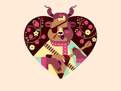 From Russia with love balalaika bear character flat flowers heart illustration russia ushanka ussr
