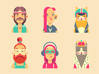 People and cats of San Francisco avatar cat character face flat hipster icon illustration person profile