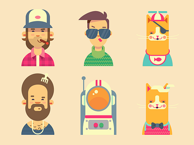 People and Cats of San Francisco avatar cat character face flat hipster icon illustration person profile redneck spaceman
