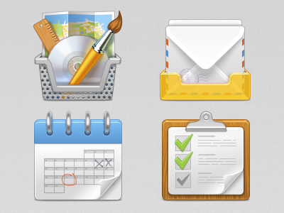 Mandriva icons brush calendar clipboard icons mail tick