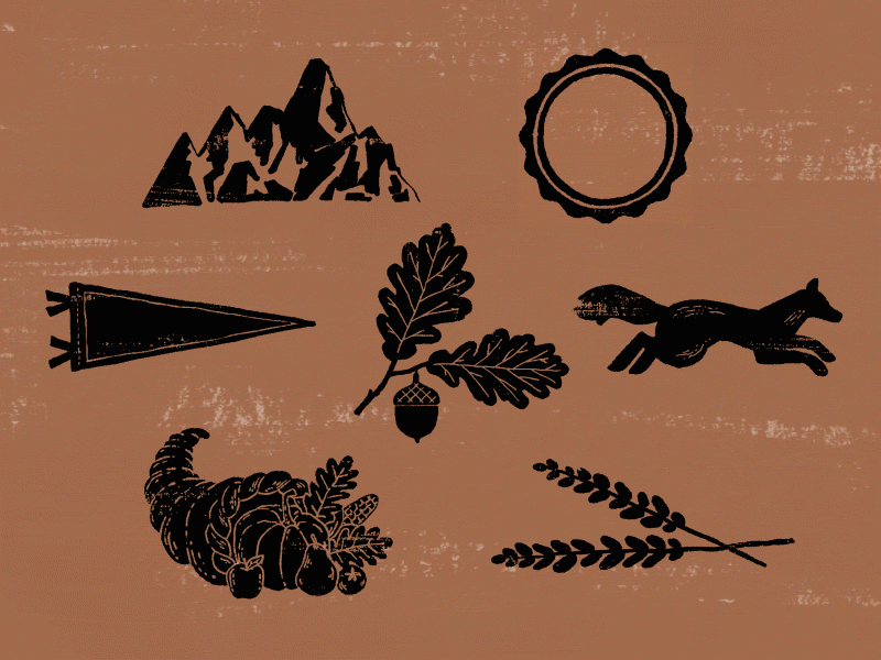 Arcadia Stickers acorn autumn camping cornucopia fall forest fox icon illustration logo mountain pendant stickers wilderness