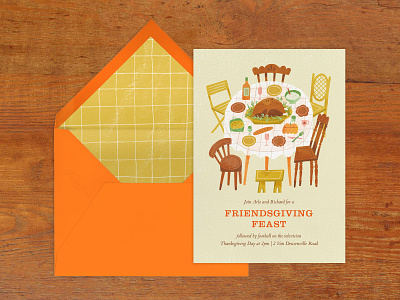 Dig In! card chairs dinner invite table turkey