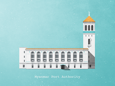 Myanmar Port Authority architecture asia building colonial heritage illustration line myanmar old port shadow yangon