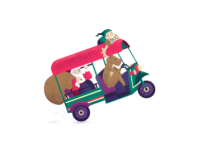 Merry Christmas!! card christmas elf present reindeer sack santa taxi thailand tuk