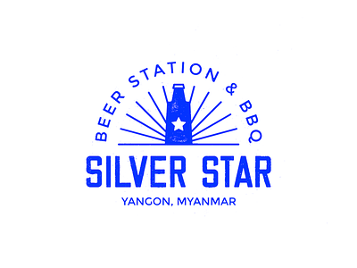 Silver Star - Beer Station & BBQ badge barbeque bbq beer logo myanmar stamp typography worn yangon