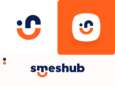 SMEsHub Logo blue logo brand identity branding icon logo logo design logo trends logo trends 2021 logotype orange logo smile icon smile logo visual identity
