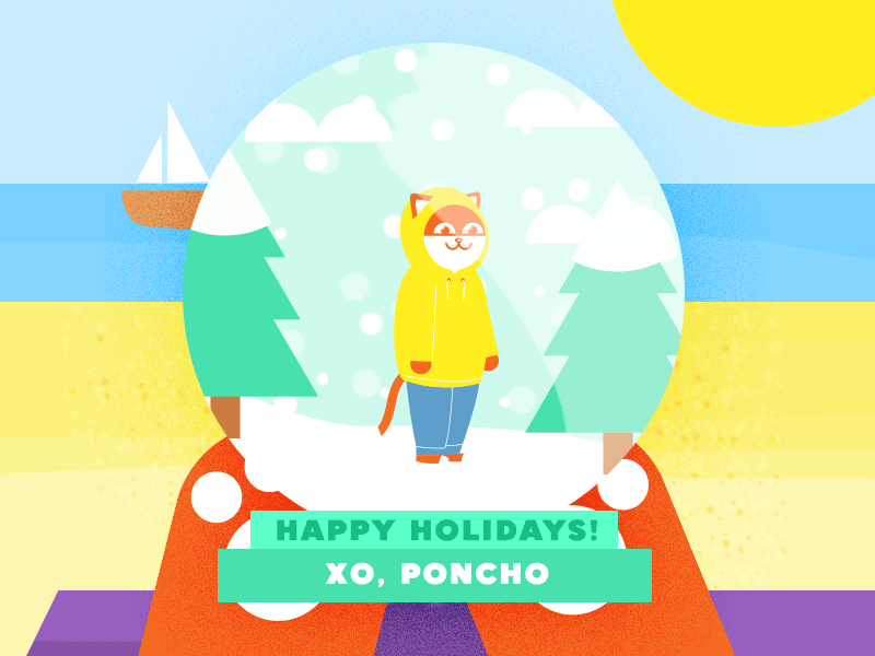 Poncho Holidays beach cat happy holidays poncho snow globe