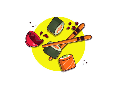 Sushi ? 🍣 animation cartoon cartoon character design food food app food illustration icon illustration illustrator sushi sushi logo sushi roll
