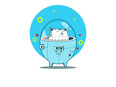 Robot Ciko in egg cube 🤖👨‍🚀 animation cartoon cartoon character cats design dogs icon illustration modern monster planet retro robot tech