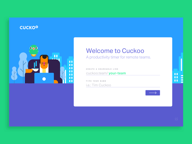 Cuckoo - Welcome Screens app cuckoo pomodoro startaê team timer