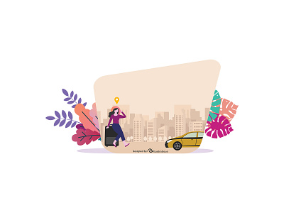 Traveling Woman Calling Car booking car illustration taxi tourist vector