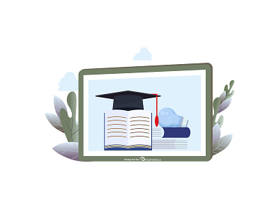 Online University books e learning e learning education illustration library online study reading vector