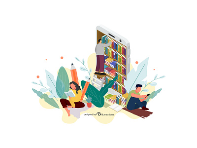 Library books e learning e learning education illustration library online study reading vector