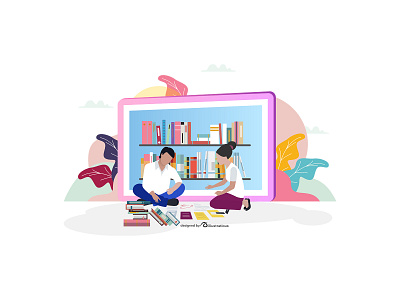 Online Education books e learning e learning education illustration library online study reading vector