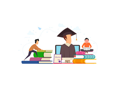 Online Diploma books e learning e learning education illustration library online study reading vector
