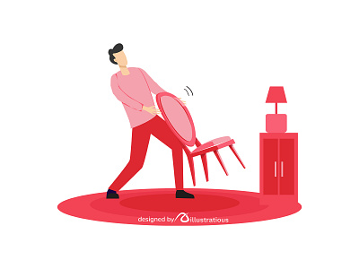 Man Moving Chair draging furniture illustration moving vector