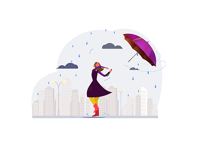 Woman with Broken Umbrella clouds error illustration rain storm umbrella unexpected vector weather woman