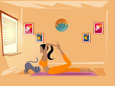 Morning Yoga cat covid 19 exercise healthy illustration morning stay at home vector yoga