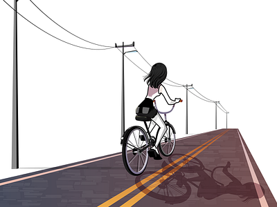 Cycling activity bicycle cycling enjoying girl illustration long drive ride road summer vectors