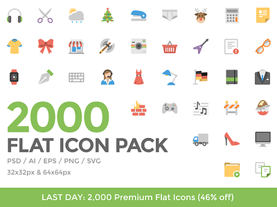 LAST DAY: 2,000 Premium Flat Icons (46% off) design eps flat icon icons png psd svg vector