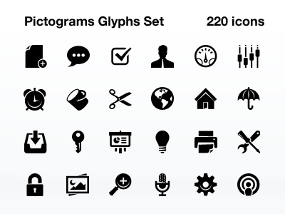 Pictograms Glyphs Set (Special Offer) black glyph glyphs icon icons pictogram pictograms set