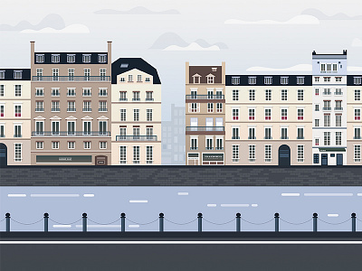 LaSeine architecture city cloudy illustration paris river seine shop street