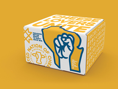 Influencer Packaging Concept agency ambassador badge barn box campaign cheese cow dairy farm fist icon influencer package packaging print quilt revolution wisconsin yellow