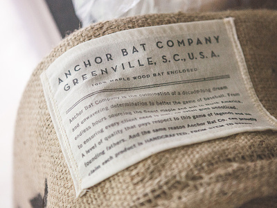 Anchor Bat Co. Packaging anchor bag baseball baseball bat bat burlap greenville stamp