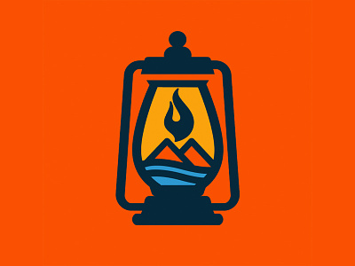 Guiding Light branding fire flame flow glow guide icon identity lantern light lines logo mark mountain navy orange silhouette thick water yellow