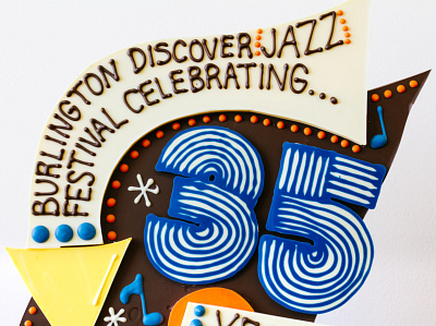 Celebrating the 35th Jazz Fest 3d illustration chocolate hand lettering jazz sculpture